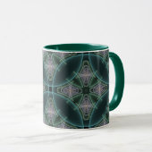 Moderne Teal Geometrische Fractale Kunst Grafisch Mok (Voorkant rechts)