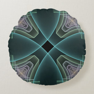 Moderne Teal Geometrische Fractale Kunst Grafisch Rond Kussen