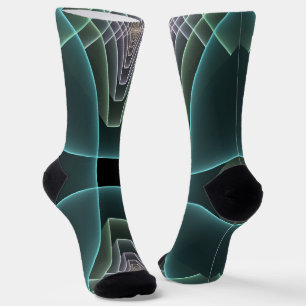 Moderne Teal Geometrische Fractale Kunst Grafisch Sokken