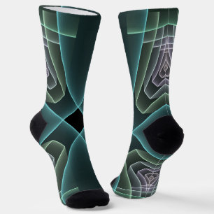 Moderne Teal Geometrische Fractale Kunst Grafisch Sokken