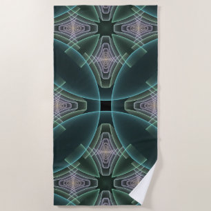 Moderne Teal Geometrische Fractale Kunst Grafisch Strandlaken