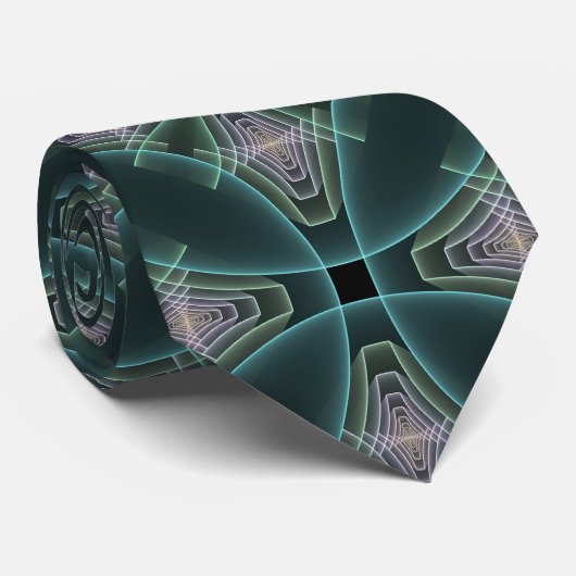 Moderne Teal Geometrische Fractale Kunst Grafisch Stropdas (Opgerold)