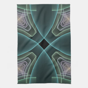 Moderne Teal Geometrische Fractale Kunst Grafisch Theedoek
