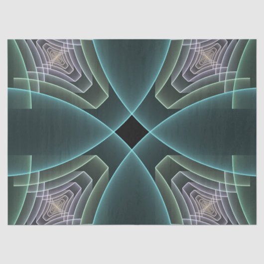 Moderne Teal Geometrische Fractale Kunst Grafisch Tissuepapier (Voorkant)