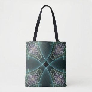 Moderne Teal Geometrische Fractale Kunst Grafisch Tote Bag