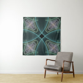 Moderne Teal Geometrische Fractale Kunst Grafisch Wandkleed