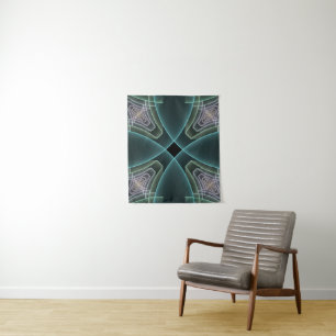 Moderne Teal Geometrische Fractale Kunst Grafisch Wandkleed