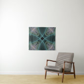 Moderne Teal Geometrische Fractale Kunst Grafisch Wandkleed (In Situ (horizontaal))