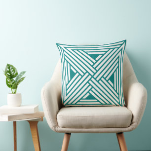 Moderne Teal Geometrische Lijnkunst Abstract Patro Kussen