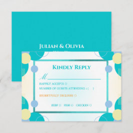 Moderne Teal Geometrische RSVP-kaart met maaltijdk RSVP Kaartje