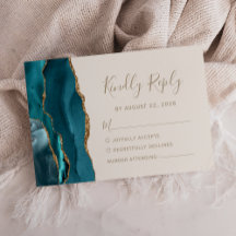 Moderne Teal Goud Agaat Ivoor Trouw RSVP Kaart