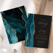 Moderne Teal Goud Agate Donkere Bruiloft Kaart