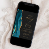 Moderne Teal Goud Agate Donkere Bruiloft Kaart