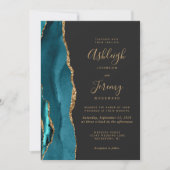 Moderne Teal Goud Agate Donkere Bruiloft Kaart (Voorkant)