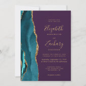 Moderne Teal Goud Agate Paarse Bruiloft Kaart (Voorkant)
