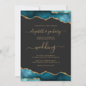 Moderne Teal Goud Agaten Script Donkere Bruiloft Kaart (Voorkant)