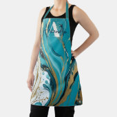 Moderne Teal Goud Witte Abstracte Marmer Agaat Schort (Insitu)