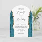 Moderne Teal Gouden Agaat Boog Bruiloft Kaart (Staand voorkant)