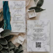 Moderne Teal Gouden Agaat Marmeren QR Code Huwelij