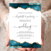 Moderne Teal Gouden Agate Script Bruiloft Kaart
