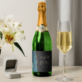 Moderne Teal Gouden Agaten Donkere Bruiloft Sparkling Wijnetiket