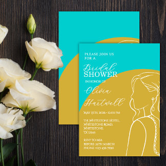 Moderne Teal & Gouden Bruidsuitnodiging Kaart