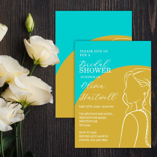 Moderne Teal & Gouden Bruidsuitnodiging Kaart