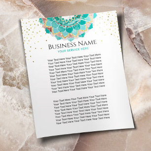 Moderne Teal & Gouden Mandala Bloem Spa Salon Flyer