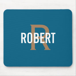 Moderne teal gouden monogram mannennaam muismat