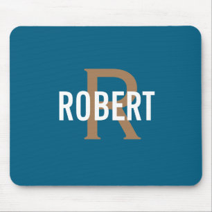 Moderne teal gouden monogram mannennaam muismat