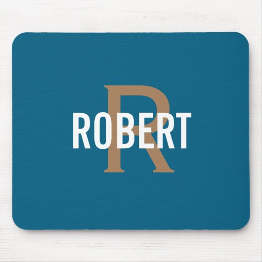 Moderne teal gouden monogram mannennaam muismat (Voorkant)