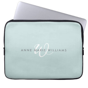 Moderne Teal Groen Witte Script Monogram Laptop Sleeve