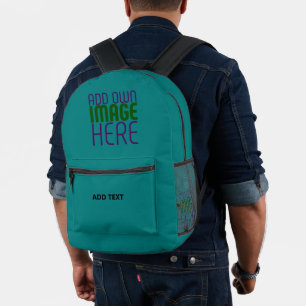 MODERNE TEAL GROENE AFBEELDING TEKST TEMPLATE BEDRUKTE RUGZAK