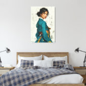 Moderne Teal Hanbok Portret Canvas Kunst (Insitu (Slaapkamer))