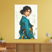 Moderne Teal Hanbok Portret Canvas Kunst (Insitu (Woonkamer))