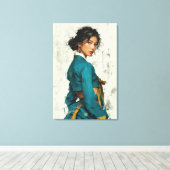 Moderne Teal Hanbok Portret Canvas Kunst (Insitu (Houten vloer))