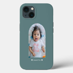 Moderne Teal Harten Naam Boog Familie Foto iPhone 13 Hoesje