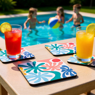 Moderne Teal Koraal Tropische Palm Abstracte Zomer Bier Onderzetter