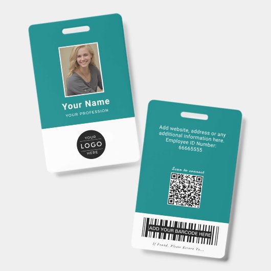 Moderne Teal Medische QR-code Verpleegster ID Barc Badge (Voor- en achterkant)