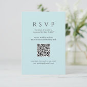 Moderne Teal Minimalistische QR Code Trouwen RSVP Kaartje (Staand voorkant)