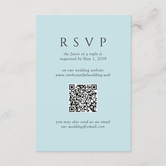 Moderne Teal Minimalistische QR Code Trouwen RSVP Kaartje (Voorkant)