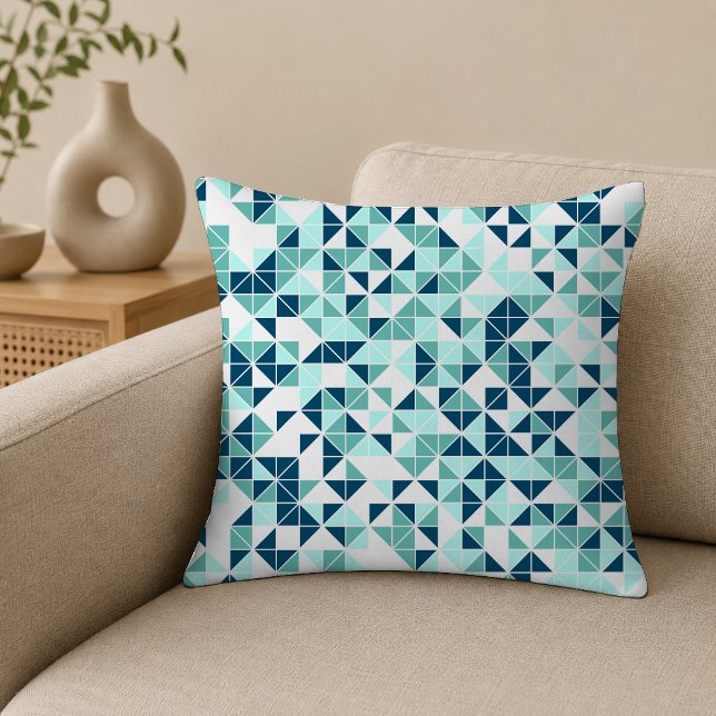 Moderne Teal Mint Geometrisch Patroon Worp Kussen (Creator heeft geüpload)