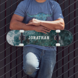 Moderne Teal Oceaan Golven Luchtfoto Gepersonalise Persoonlijk Skateboard