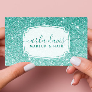 Moderne Teal Ombre Glitter Chic Make-up Artiest Visitekaartje