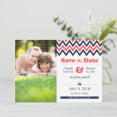 Moderne Teal & Oranje Chevron Foto Bewaar de Datum Save The Date (Staand voorkant)