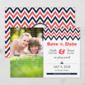 Moderne Teal & Oranje Chevron Foto Bewaar de Datum Save The Date (Voorkant / Achterkant)