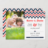 Moderne Teal & Oranje Chevron Foto Save the Date (Voorkant / Achterkant)