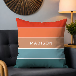 Moderne Teal Oranje Kleurblok Persoonlijke Naam Kussen