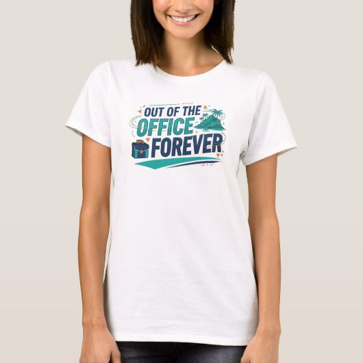 Moderne Teal OUT OF OFFICE Kunstprint T-shirt (Voorkant)