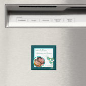 Moderne Teal Pauw Huwelijksaankondiging Magneet (Insitu (Vaatwasser))